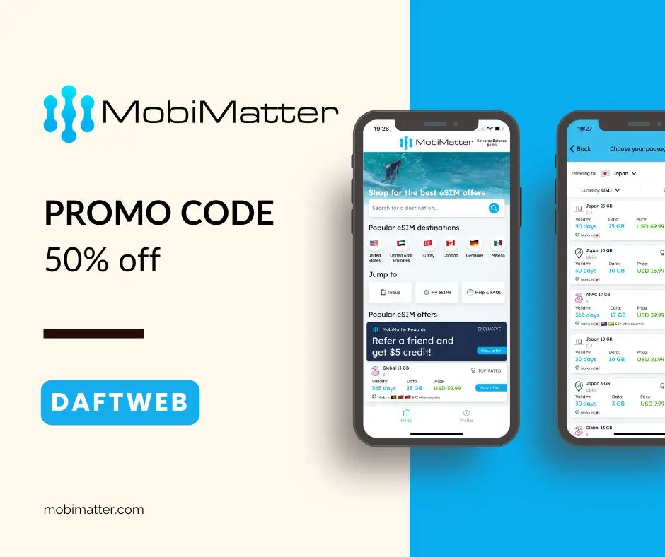 MobiMatter promo code – 50% discount eSIM: DAFTWEB